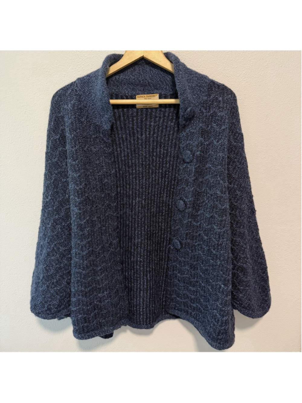 Alpaca Fashion Peru Cardigan Sweater Baby Alpaca Button Front Shawl Blue Size OS